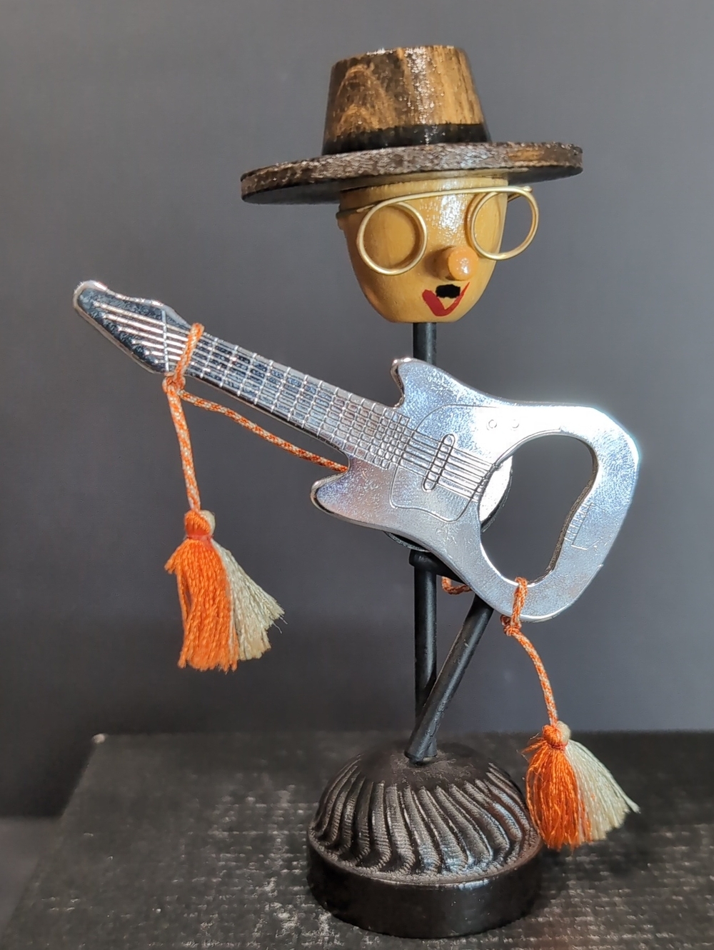VGT, Mid-century Novelty Bottle Opener Johnny Guitar Figurine.
